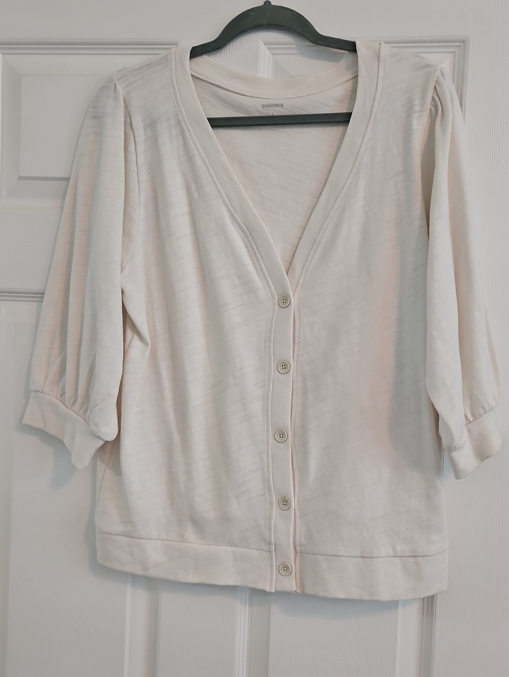 Sonoma Off-White Button-Front V-Neck Women's Top